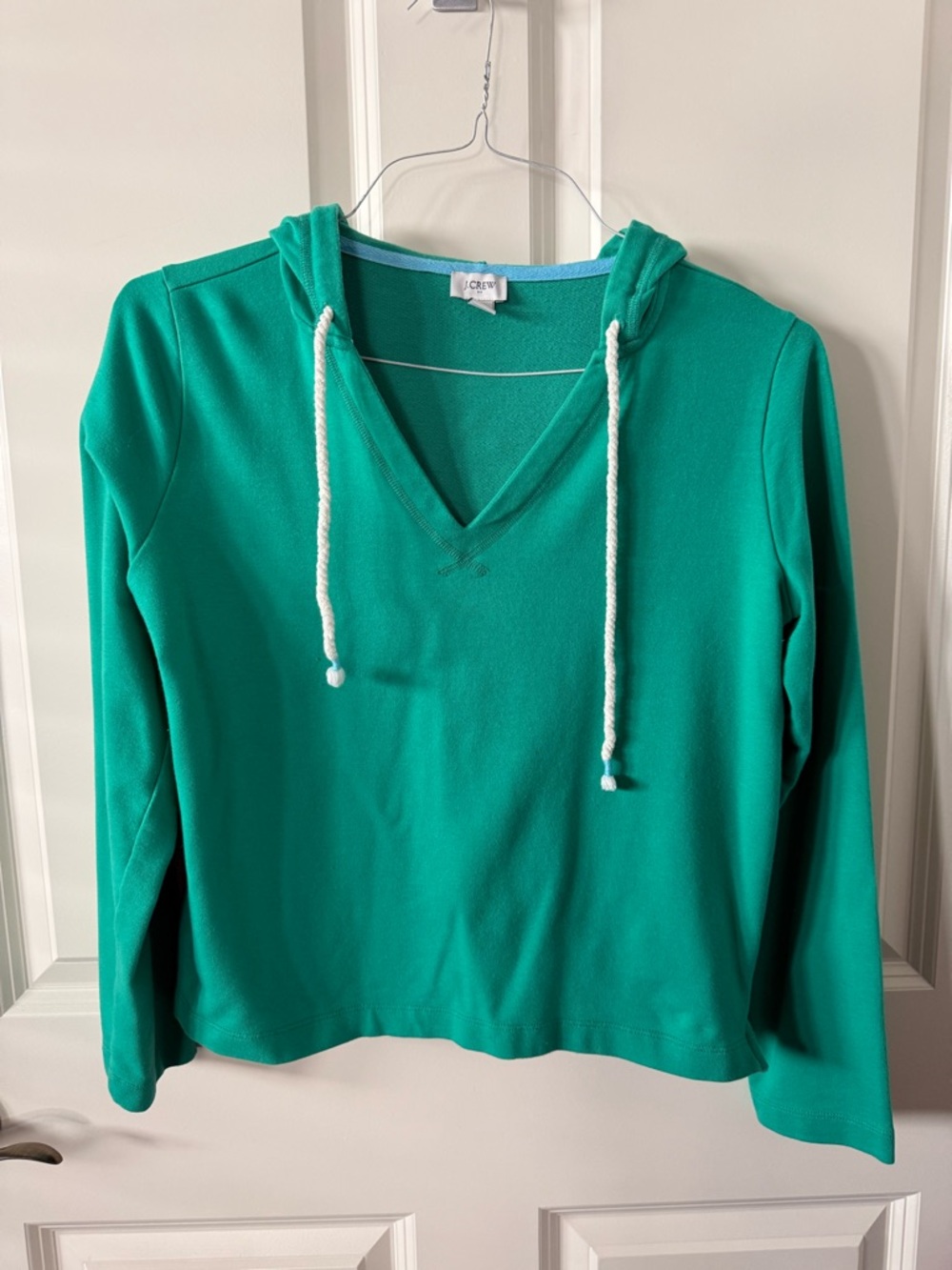 J. Crew Women's Green V-Neck Hoodie Top, size small.